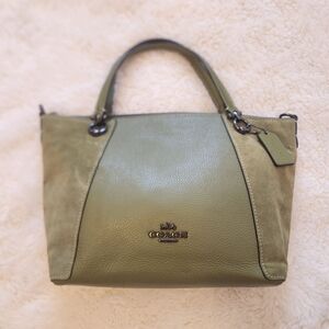 2022 Coach Kacey Satchel Olive Green Pebble Leather Suede Handbag CC838 NWT